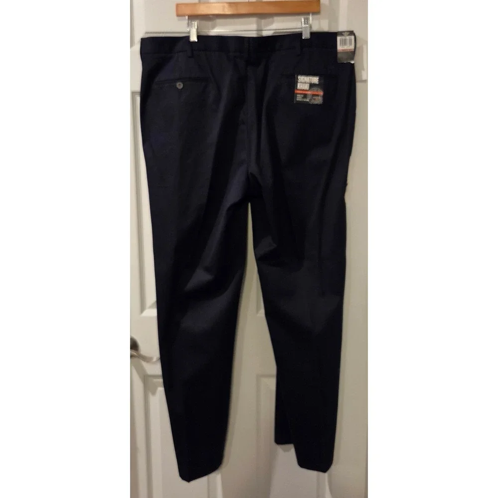 NWT Dockers Signature Khaki Pants Mens 42x34 Navy Blue Classic Fit Flat Front